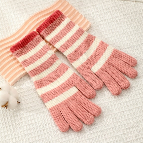 Women's Colorblock Striped Cold-Proof Touchscreen Warm Knitted Gloves Safety Comfy Workout Gym Thermal Gloves for Driving Cycling Running Hiking Skiing