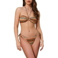 thumbnail image 1 of Women's Colorblock Stripes Ripple Pattern Bikini Sets, 2 Piece Halter Top Triangle Bottom Swimwear Bathing Suits Small Orange, 1 of 5