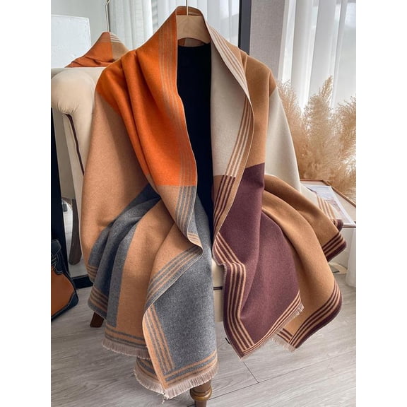 Women's Colorblock Tassel Decor Scarf, Casual Soft Warm Shawl for Fall & Winter, Fashion Accessories for Women & Men