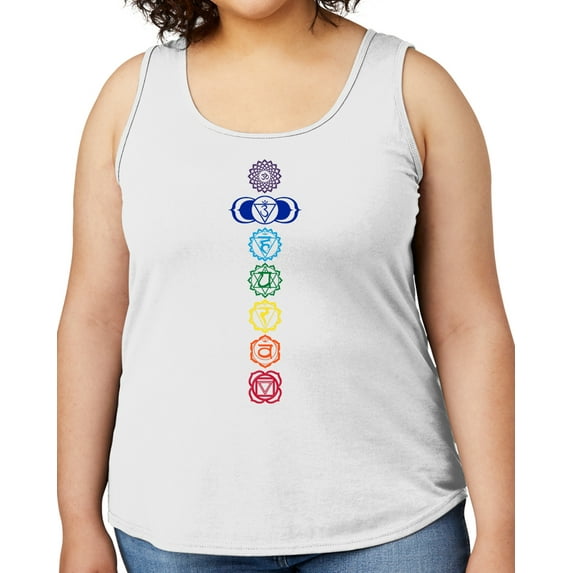 Women's Colored Chakras Yoga Mid-weight Tanktop, 3XL White
