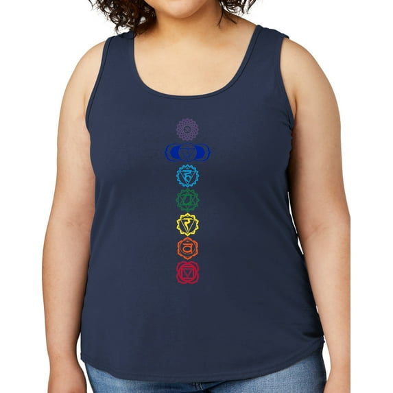 Women's Colored Chakras Yoga Mid-weight Tanktop, 4XL Navy Blue