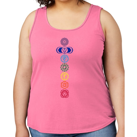 Women's Colored Chakras Yoga Mid-weight Tanktop, Large Neon Pink