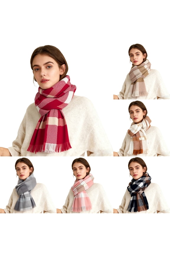 Women's Colored Plaid Scarves College Style for Autumn Winter Cold Weather Warmth