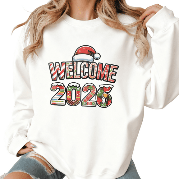 Women's Colorful 2026 Graphic Sweatshirt Casual Top Holiday Round-neck long-sleeved white S-3XL