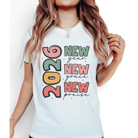 Women's Colorful 2026 New Grace Praise Breathable T-Shirt Casual Top Vibrant Faith Graphic Short Sleeve Round Neck White S-5XL