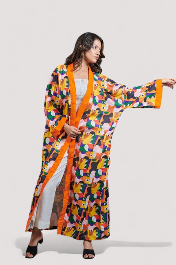 Women's Colorful Abstract Print Long Kimono