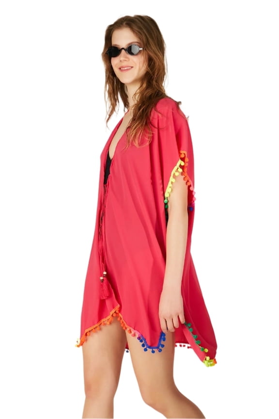 Beach Cover Ups with Tassel, for Women's, Fuschia, for Beach, Polyester, Pack of 1