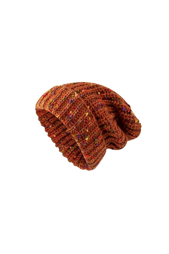Women's Colorful Dots Knit Beanie, Soft Acrylic Slouchy Beanie for Women, Oversized Winter Warm Hat, Cute Slouch Hat with Large Head Circumference for Cold Weather-Orange
