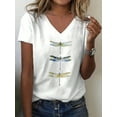 thumbnail image 1 of Women's Colorful Dragonfly Print Casual V-Neck Short Sleeve T-Shirt, 1 of 4