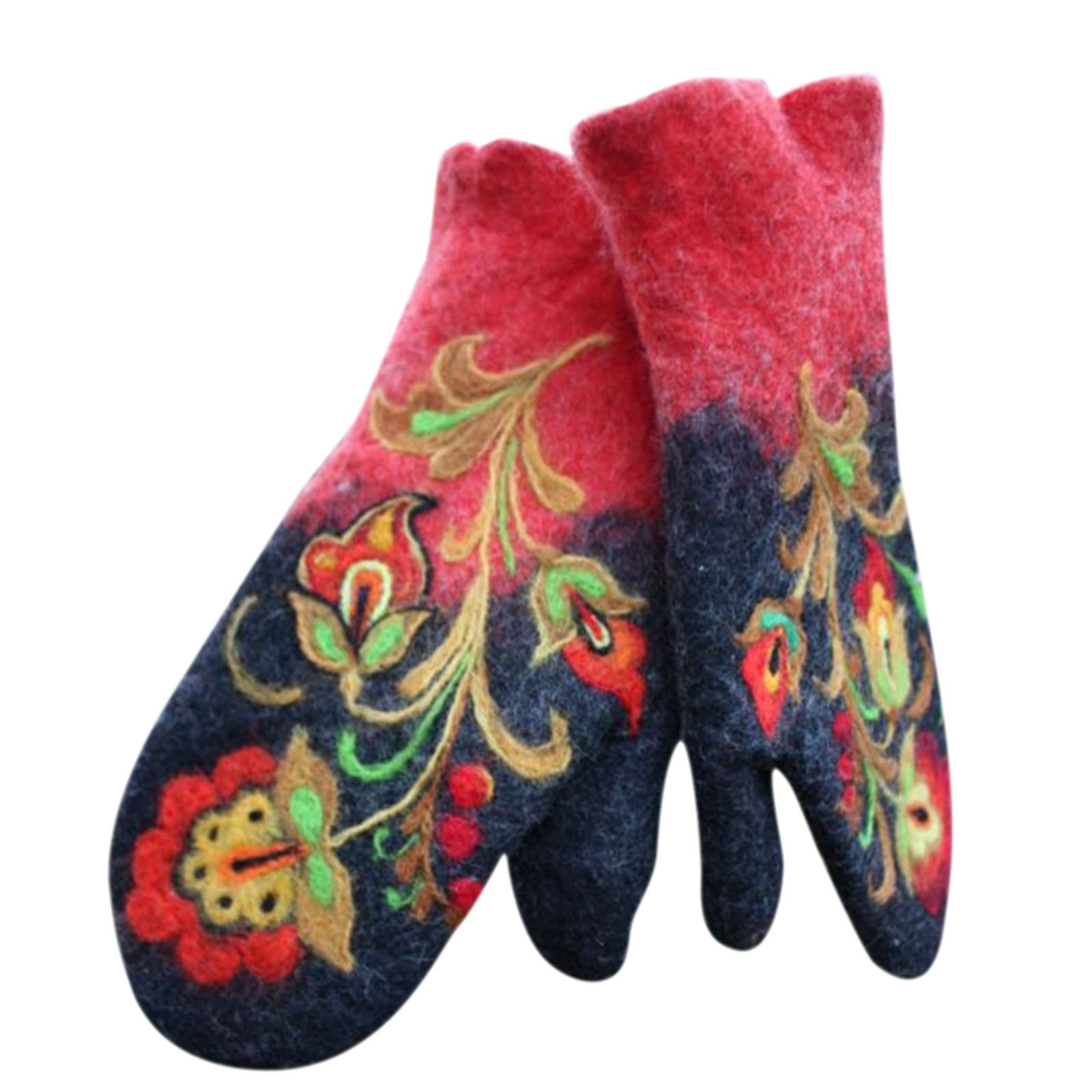Women's Colorful Embroidered Gloves Winter Christmas Mittens Warm ...