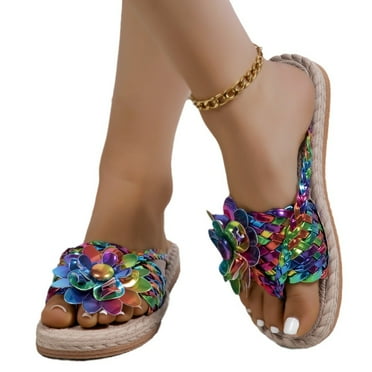 Women's Colorful Floral Decor Thong Sandals, Slip On Open Toe Non-slip Lightweight Shoes, Vacation Summer Beach Shoes