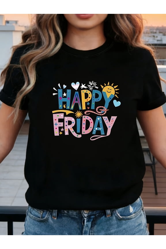 Women's Colorful Graphic Happy Friday T-Shirt