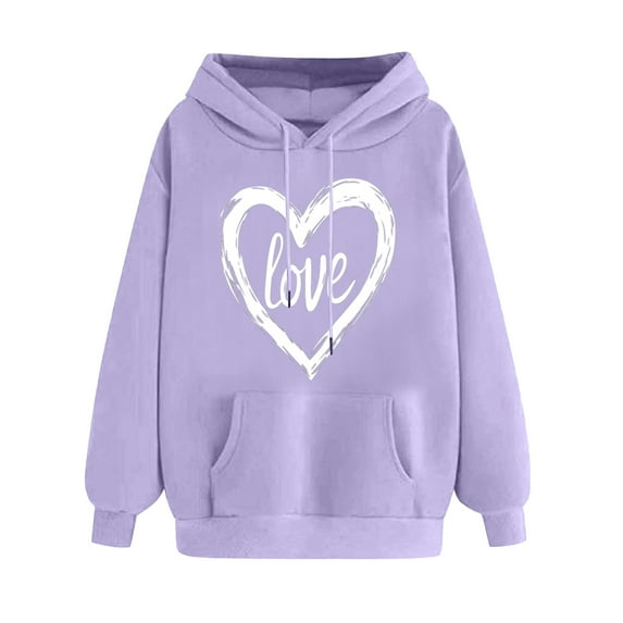 Women's Colorful Heart Printed Hoodies Sweatshirts for Valentines Cute Long Sleeve Pullover Hooded