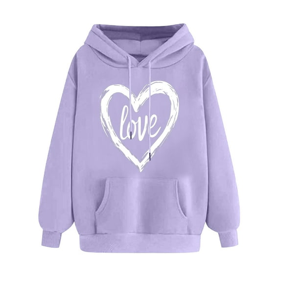 Women's Colorful Heart Printed Hoodies Sweatshirts for Valentines Cute Long Sleeve Pullover Hooded