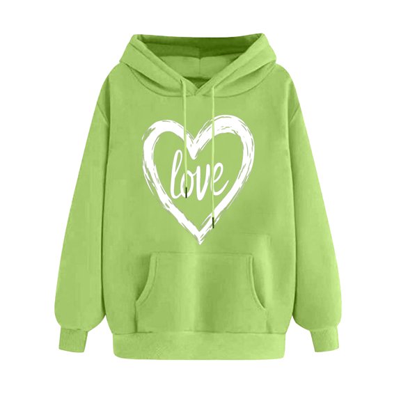 Women's Colorful Heart Printed Hoodies Sweatshirts for Valentines Cute Long Sleeve Pullover Hooded