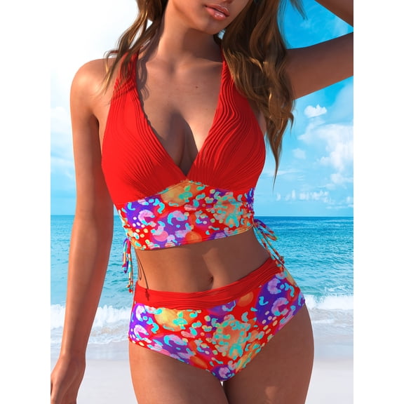 Women's Colorful Leopard Print Halter 2-Piece Bikini Set