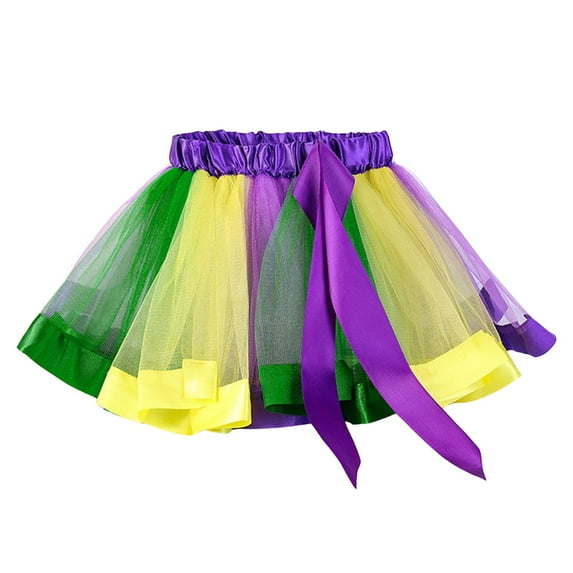 Women's Colorful Mesh Tutu Skirt with Bow Detail Half Length Rainbow Design Fashionable Layered Short Skirt for Casual Wear