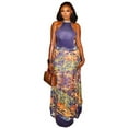 thumbnail image 1 of Women's Colorful Painting Print Turtleneck Sleeveless Pleated A-Line Long Dress, 1 of 17