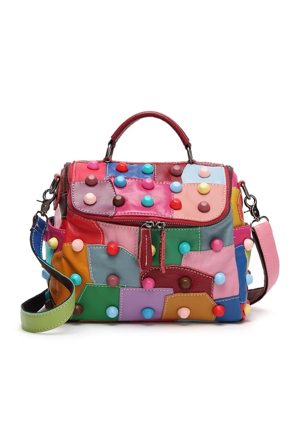 Women's Colorful Patchwork Handbag Large Capacity Shoulder Crossbody Satchel Messenger Bag