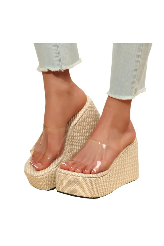 Women's Colorful Platform Sandals Transparent Strappy Slip On Wedge Sandal Clear Open Toe Slide Summer Beach Mules Red Size 6.5