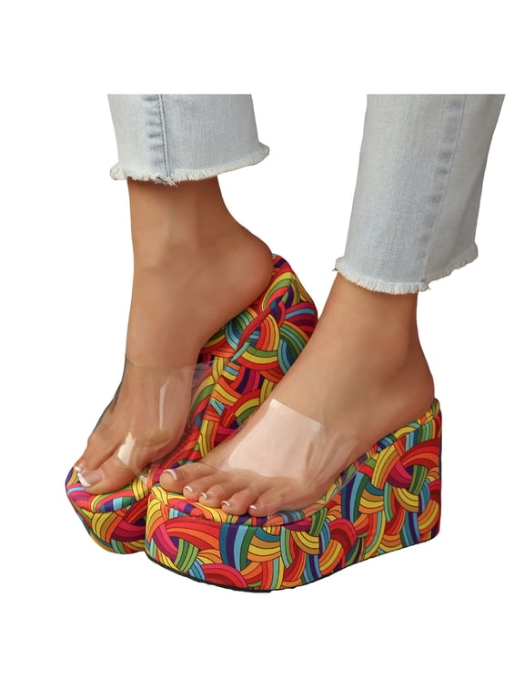 Women's Colorful Platform Sandals Transparent Strappy Slip On Wedge Sandal Clear Open Toe Slide Summer Beach Mules Yellow Size 6.5