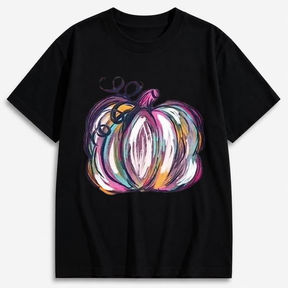 Women's Colorful Pumpkin Graphic T-Shirt, Cute Fall Pumpkin Shirt