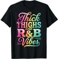 thumbnail image 1 of Women's Colorful Rainbow Thick Thighs R&B Vibes Graphic T-Shirt, 1 of 6