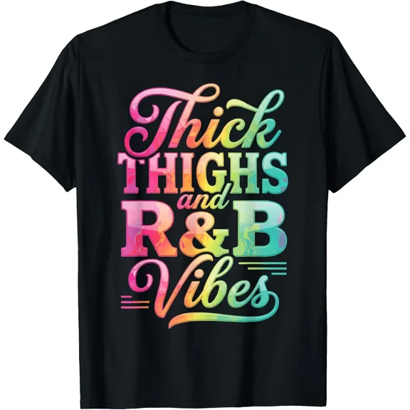 Women's Colorful Rainbow Thick Thighs R&B Vibes Graphic T-Shirt