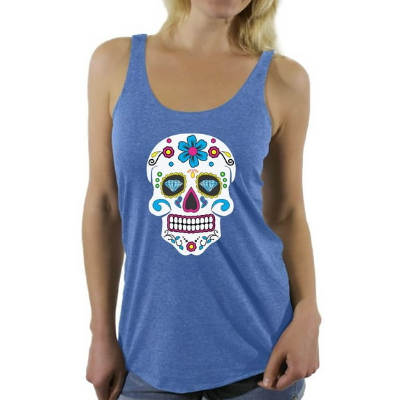 Women's Colorful Skull Graphic Racerback Tank Tops Candy Skull Dia De Los Muertos