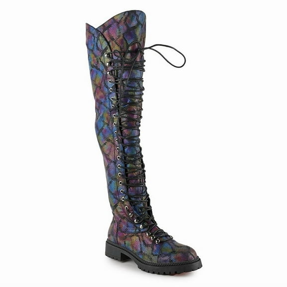 Women's Colorful Snake-print Over the Knee Riding Combat Boot