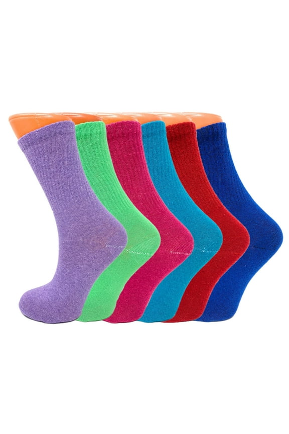 Womens Colorful Solid Cotton Crew Socks 6 Pairs Casual Extra Thin Socks