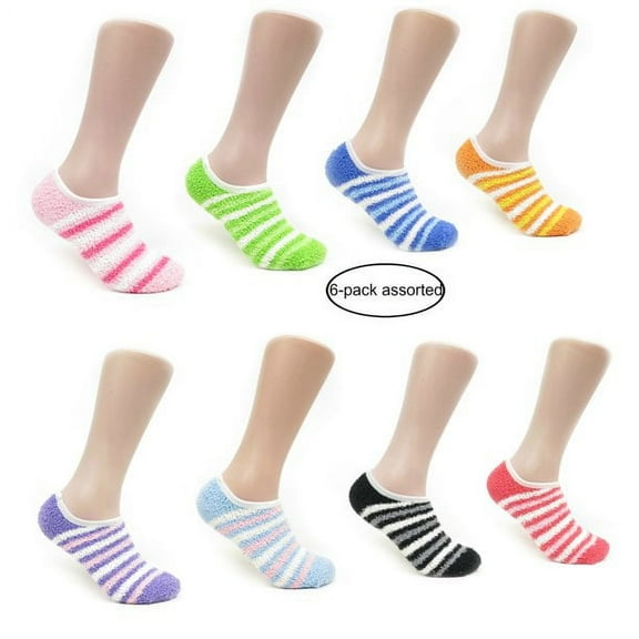 Women's Colorful Striped Solid Soft Casual Fuzzy Ankle Slipper Socks With Grip