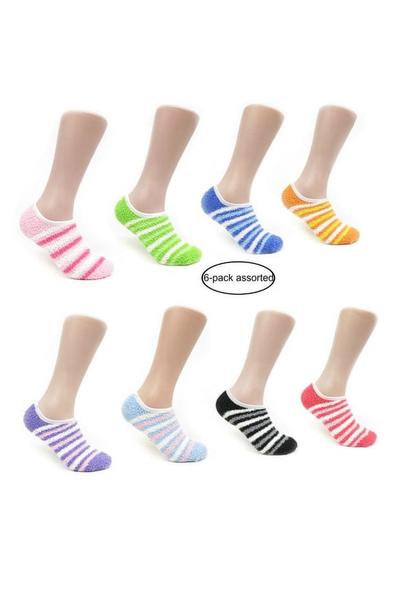 Women's Colorful Striped Solid Soft Casual Fuzzy Ankle Slipper Socks With Grip