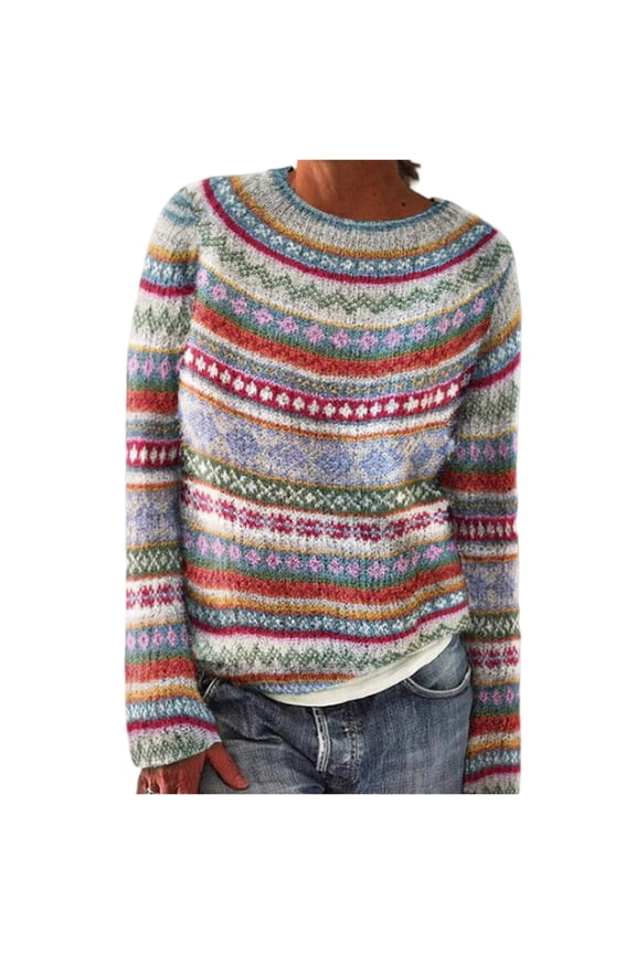 Women's Colorful Sweater Vintage Boho Argyle Crochet Open Knit Long Sleeve Drop Shoulder Oversized Sweater Pink 2XL