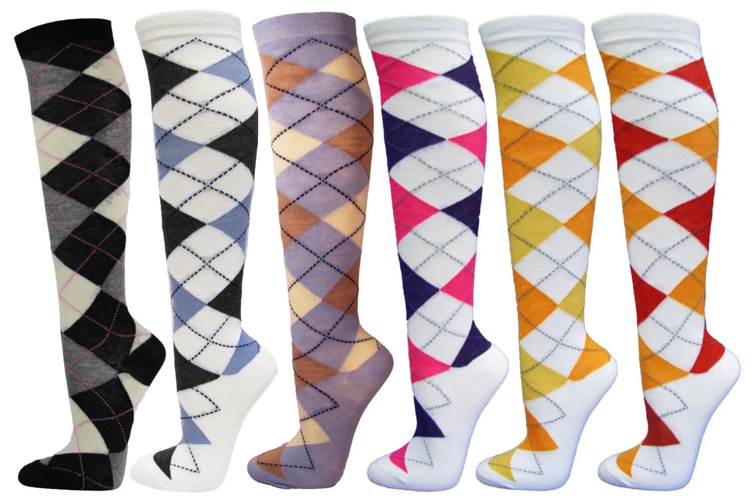 Women's Checkerboard Print Knee High Socks - Fashion Socks Size 2-8, Brand Sunfort