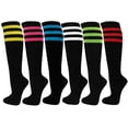 thumbnail image 1 of Women's Colorful Variety Design Assorted Knee High Stocking Socks, Black with 3 Stripes (6 Pairs), 1 of 9