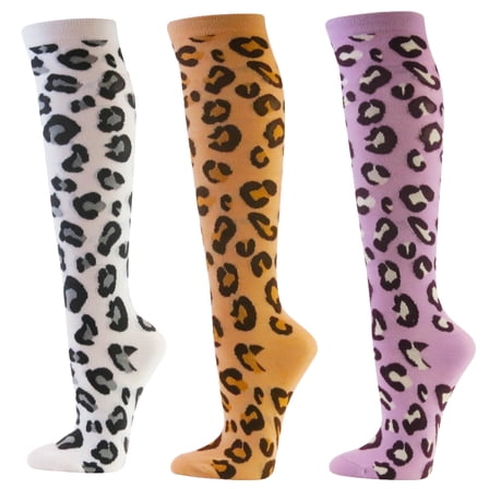 Women's Colorful Variety Design Assorted Knee High Stocking Socks, Leopard (3 Pairs)