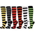thumbnail image 1 of Women's Colorful Variety Design Assorted Knee High Stocking Socks, Wider Striped (6 Pairs), 1 of 8