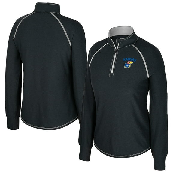Women's Colosseum Black Kansas Jayhawks Bikram Raglan Quarter-Zip Top