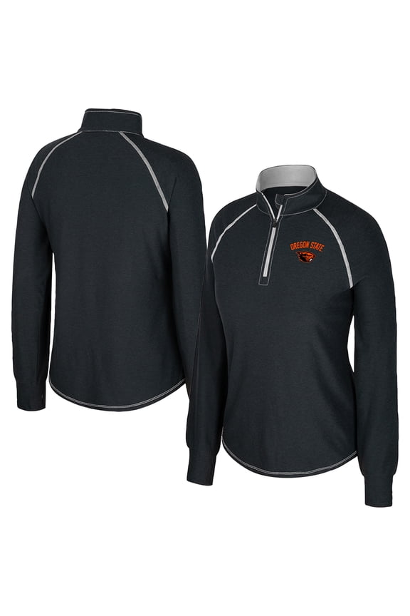 Women's Colosseum Black Oregon State Beavers Bikram Raglan Quarter-Zip Top