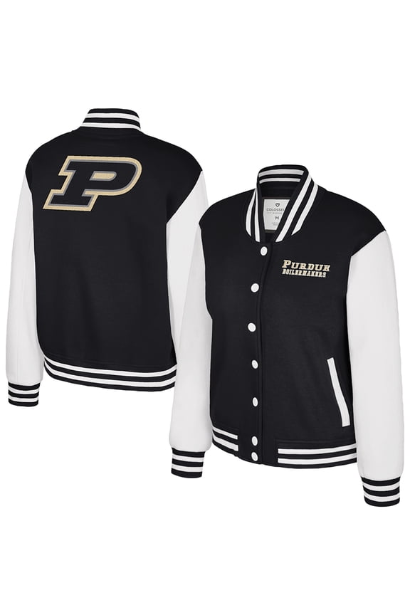 Women's Colosseum Black Purdue Boilermakers French Baguette Full Snap Fleece Jacket