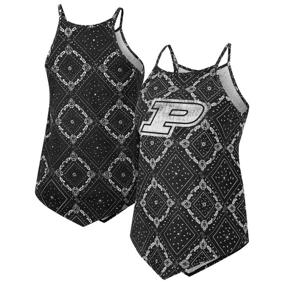 Women's-Colosseum Black Purdue Boilermakers Wrangler Bandana Tank Top