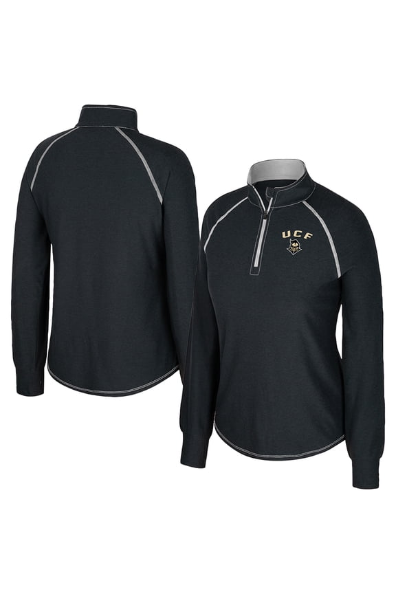 Women's Colosseum Black UCF Knights Bikram Raglan Quarter-Zip Top