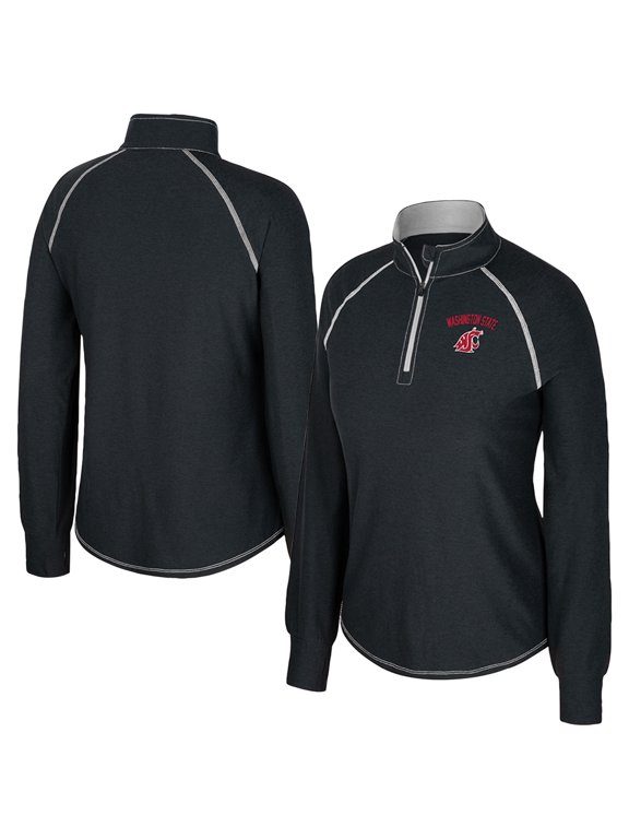 Women's Colosseum Black Washington State Cougars Bikram Raglan Quarter-Zip Top