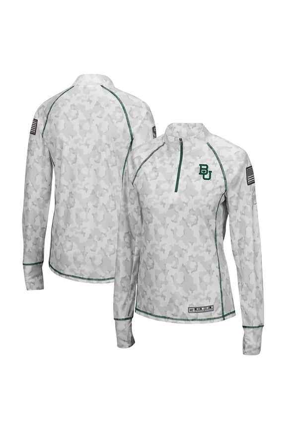 Women's Colosseum Camo Baylor Bears OHT Military Appreciation Officer Arctic Lightweight Quarter-Zip Top