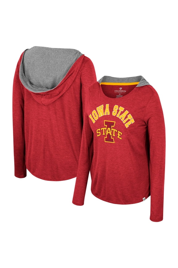 Women's Colosseum Cardinal Iowa State Cyclones Distressed Heather Long Sleeve Hoodie T-Shirt