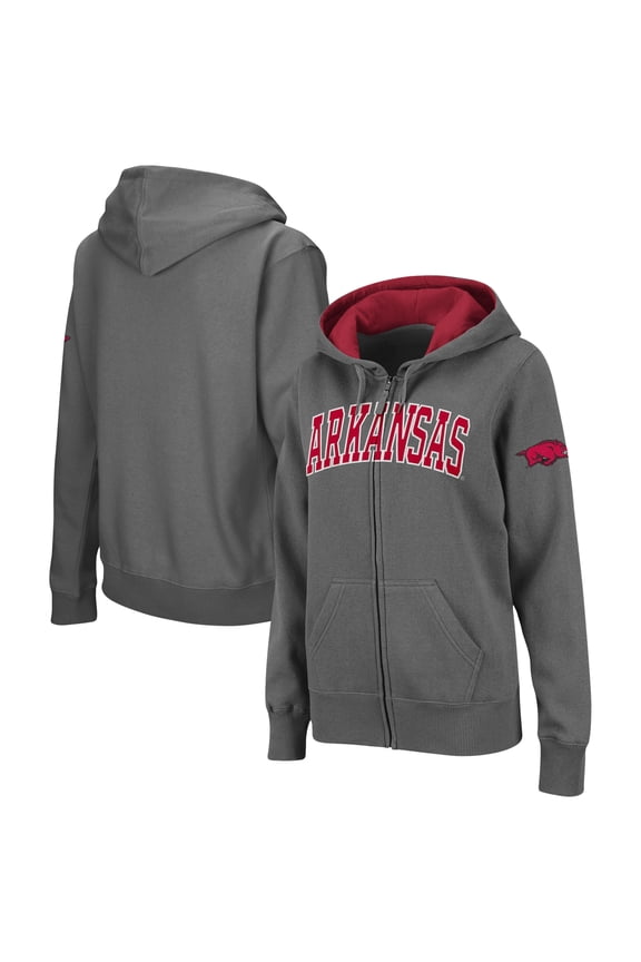Women's Colosseum  Charcoal Arkansas Razorbacks Arched Name Full-Zip Hoodie