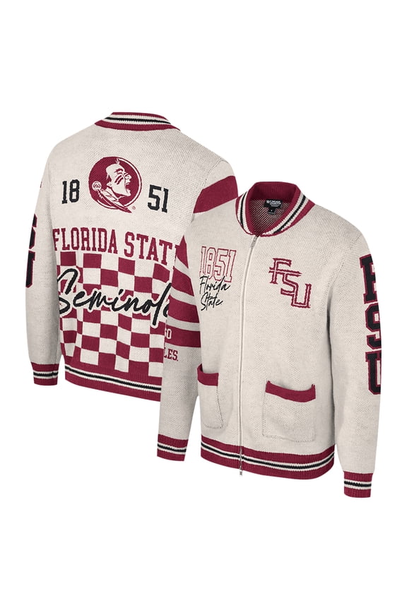 Women's Colosseum Cream Florida State Seminoles Jacquard Full-Zip Sweater