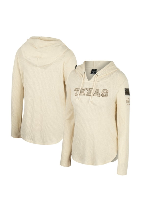 Women's Colosseum Cream Texas Longhorns OHT Military Appreciation Casey Raglan Long Sleeve Hoodie T-Shirt