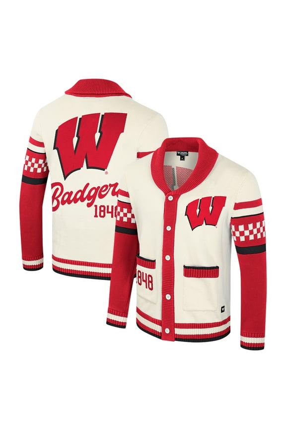Unisex Colosseum Cream Wisconsin Badgers Wild Collective Button-Up Jacquard Sweater